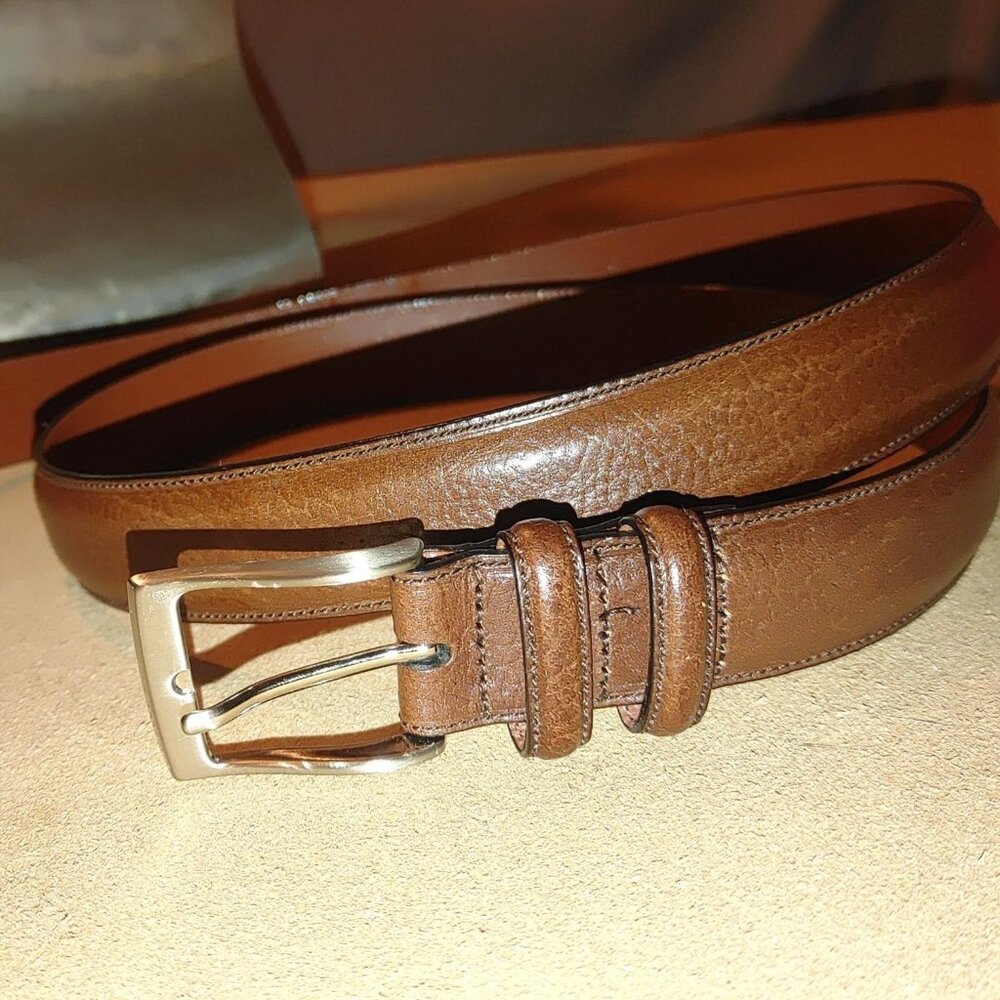 Leather Belt Size 42 Perry Ellis Brown Portfolio Grain Cowhide 1.5   Silver Buck